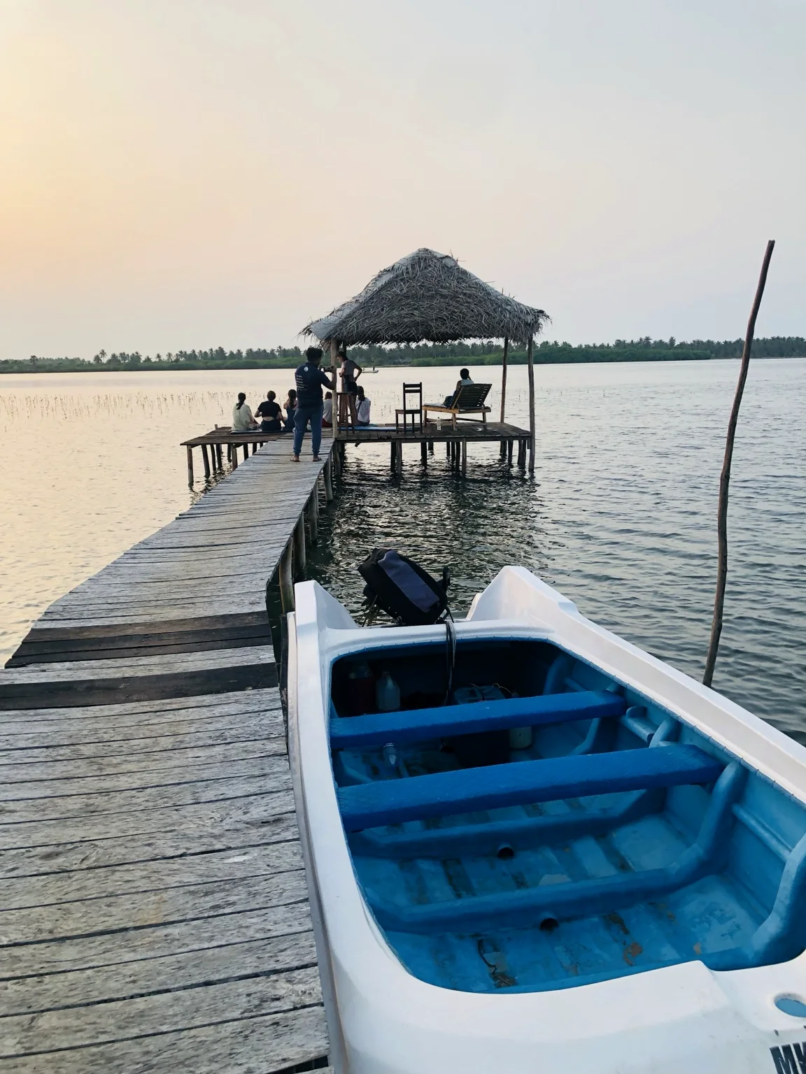 Beginner practising a waterstart with a kite on Kalpitiya Lagoon