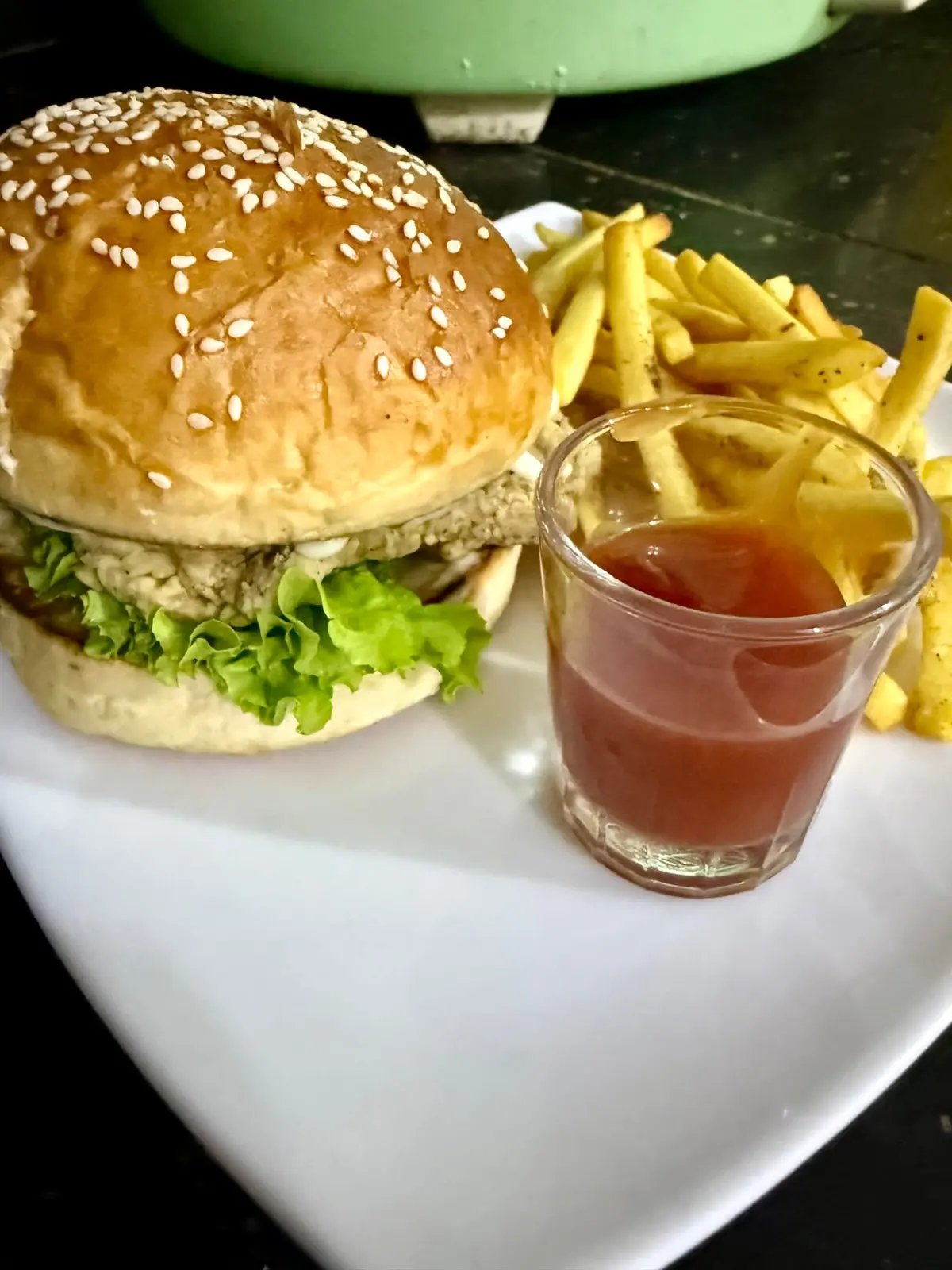 Burger and fries at Valampuri Resort restaurant